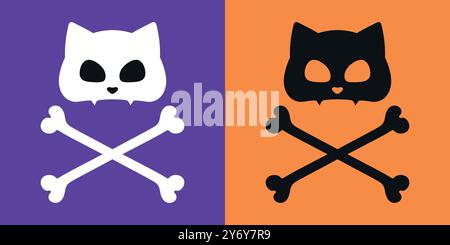 Cranio di gatto con set di ossa incrociate. Cat Jolly Roger. Illustrazione vettoriale Illustrazione Vettoriale