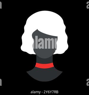 Silhouette femminile astratta senza volto in girocollo rosso. Emblema Avatar con silhouette femminile scura. Illustrazione vettoriale Illustrazione Vettoriale