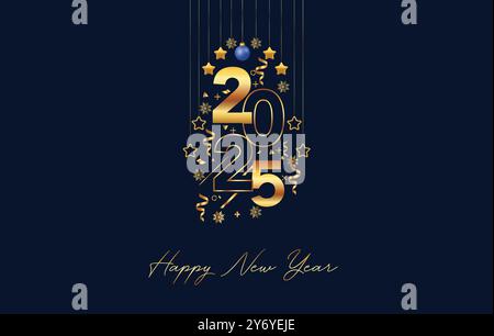 Celebrazione felice anno nuovo 2025 Design di sfondo, banner, poster, illustrazioni post-design. Design vettoriale Premium 2025. Festeggiamo la vigilia di Capodanno Illustrazione Vettoriale