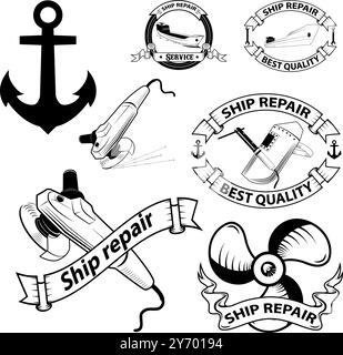 ship repear labels.design impostato nel vettore. Illustrazione Vettoriale