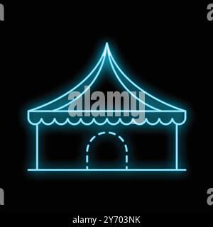 Tenda al neon blu brillante su sfondo nero Illustrazione Vettoriale