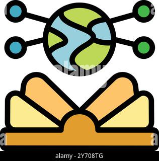 Rete globale che collega il mondo con linee di flusso dei dati, visualizzando la connettività globale Illustrazione Vettoriale