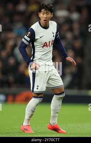 Londra, Regno Unito. 26 settembre 2024. Il figlio del Tottenham Heung-min durante la partita di UEFA Europa League allo stadio Tottenham Hotspur di Londra. Il credito per immagini dovrebbe essere: Paul Terry/Sportimage Credit: Sportimage Ltd/Alamy Live News Foto Stock