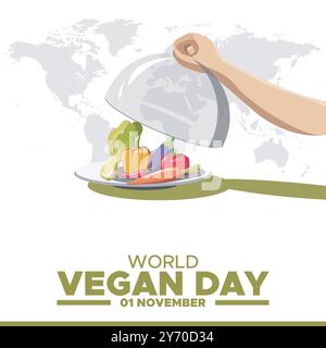 World Vegan Day, 1 novembre Vegan Day, biglietto d'auguri, sfondo, illustrazione stock per Vegan Day. Illustrazione Vettoriale