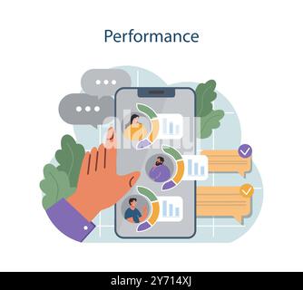 Competenza del responsabile delle risorse umane. Specialista nella gestione del personale. Responsabile delle risorse umane che mantiene la valutazione delle prestazioni e della produttività dei dipendenti. Illustrazione vettoriale piatta Illustrazione Vettoriale