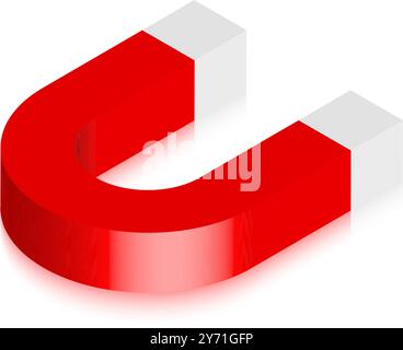 Un magnete rosso a ferro di cavallo su bianco. Illustrazione vettoriale Illustrazione Vettoriale