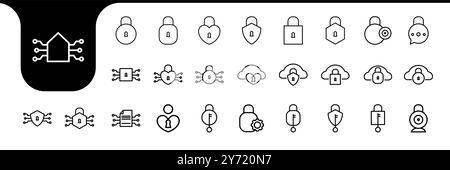 vettore di progettazione della raccolta di icone della linea della tecnologia di sicurezza Illustrazione Vettoriale