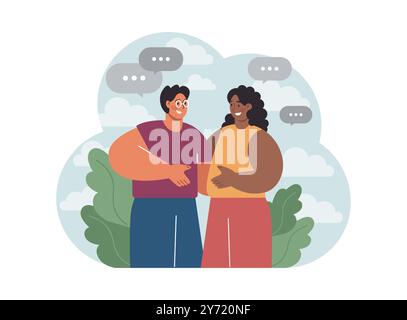 Concetto di fiducia. Amici intimi che condividono il segreto tra loro. Amicizia, supporto e affidabilità. Relazioni affidabili. Illustrazione vettoriale piatta Illustrazione Vettoriale