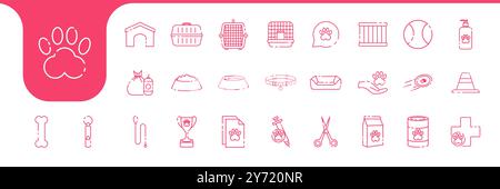 la linea di icone per la cura degli animali domestici e il carico è un vettore di design della collezione Illustrazione Vettoriale