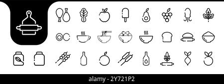 vettore di design della collezione di set di linee per alimenti da cucina icon Illustrazione Vettoriale