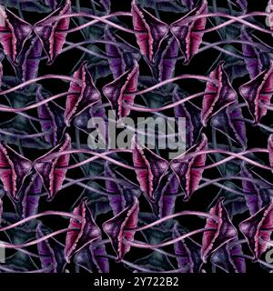 Motivo senza cuciture con sgabelli velenosi viola su sfondo verde. Modello di illustrazione ad acquerello per esoterico, stregoneria, Halloween: Invitatio Foto Stock