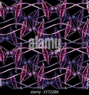 Motivo senza cuciture con sgabelli velenosi viola su sfondo verde. Modello di illustrazione ad acquerello per esoterico, stregoneria, Halloween: Invitatio Foto Stock