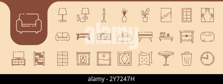 i mobili del salotto sono caratterizzati da un design minimalista con icone vettoriali Illustrazione Vettoriale