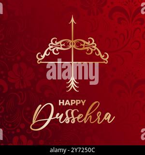 Unisciti alla celebrazione di Dussehra con questo splendido design che mostra motivi tradizionali e saluti sinceri. Illustrazione Vettoriale