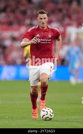 Foto del file datata 02-08-2024 di Nottingham Forest Chris Wood. Nuno Espirito Santo dice di fidarsi del "fantastico attaccante" Chris Wood per mantenere la forma impressionante che ha mostrato in questa stagione. Data di pubblicazione: Venerdì 27 settembre 2024. Foto Stock