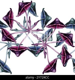 Motivo geometrico astratto senza cuciture con sgabelli velenosi viola e verdi. Modello di illustrazione ad acquerello per esoterico, stregoneria, Halloween: fatt Foto Stock