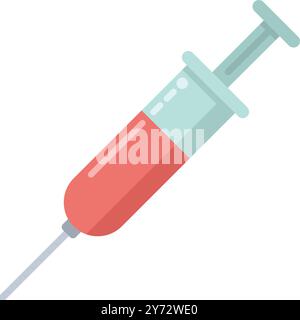 La siringa medica è piena di liquido rosso, raffigurato in uno stile minimalista e colorato Illustrazione Vettoriale