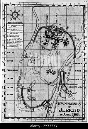 Le mura di Gerico dissotterrarono : scoperte della città che cadde davanti alla tromba di Giosuè . Una mappa degli scavi che mostra la posizione della cittadella e delle sue mura . Scavi effettuati dalla Deutsche Orient-Gesellschaft 1909 Foto Stock
