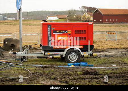 Mölndal, Svezia - gennaio 29 2023: Generatore diesel in cantiere Foto Stock