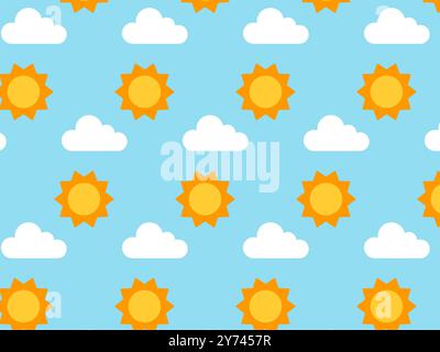 Disegna il sole e le nuvole. Illustrazione vettoriale in stile piatto. Illustrazione Vettoriale