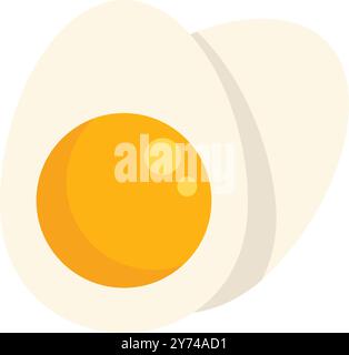 Questa illustrazione vettoriale presenta un uovo bollito sbucciato, tagliato a metà, che rivela un tuorlo giallo brillante e bianco, perfetto per progetti legati al cibo Illustrazione Vettoriale