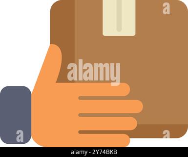 Il corriere ha in mano una scatola di cartone, un concetto di consegna, spedizione e servizio postale Illustrazione Vettoriale