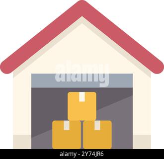 Semplice illustrazione piatta di un edificio di magazzino che immagazzina le merci per la consegna e la spedizione, perfetta per l'e-commerce e progetti correlati al settore Illustrazione Vettoriale