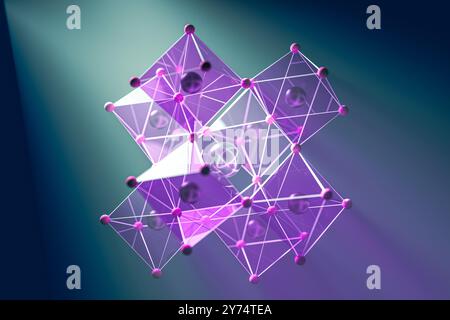 Immagine di una cella solare perovskite. La struttura molecolare della perovskite è tipicamente composta dalla formula ABX3. I Perovskites sono emersi come materiali promettenti nell'elettronica, nelle celle solari, nei LED, nell'imaging medicale e nei fotorilevatori. Foto Stock