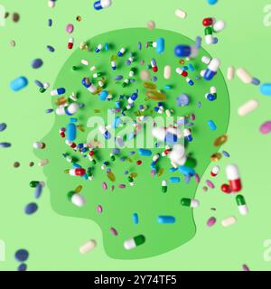 Illustrazione che mostra le droghe per la salute mentale. Foto Stock