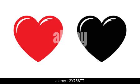 Icone vettoriali del cuore rosse e nere. Vector Hearts per san valentino. Segno o simbolo del cuore. Illustrazione Vettoriale