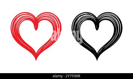 Icone vettoriali del cuore rosse e nere. Vector Hearts per san valentino. Segno o simbolo del cuore. Illustrazione Vettoriale