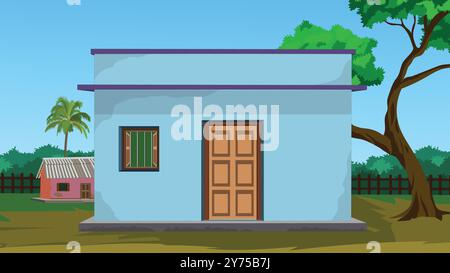 Negozio Indian Village. Villaggio indiano per animazione di cartoni animati. Piccolo edificio asiatico Illustrazione Vettoriale