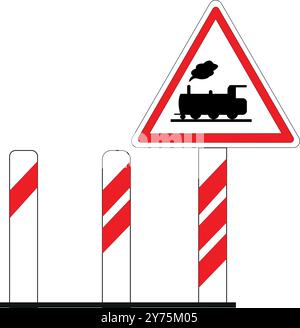 Cartello stradale francese: Passaggio a livello senza barriera e fari Illustrazione Vettoriale