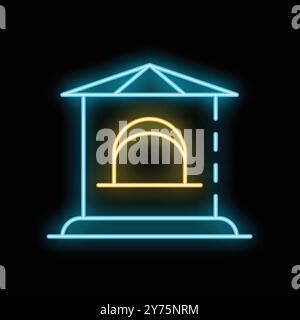 Icona luminosa della linea al neon di un tradizionale forno di argilla isolato su sfondo nero, perfetto per progetti legati alla cucina, al cibo e ai ristoranti Illustrazione Vettoriale