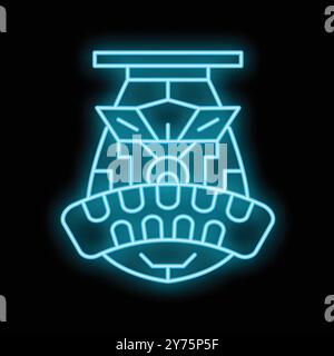 Icona di intelligenza artificiale della testa del robot con linea al neon illuminata isolata su sfondo nero. Intelligenza artificiale con robot ad apprendimento automatico Illustrazione Vettoriale