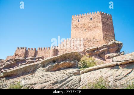 Zafra castello. Campillo de Dueñas, provincia di Guadalajara, Castilla La Mancha, in Spagna. Foto Stock