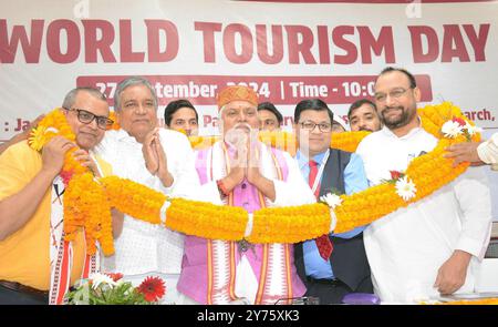 Patna, India. 27 settembre 2024. PATNA, INDIA - SETTEMBRE 27: Il ministro del Bihar Prem Kumar è stato gareggiato durante la funzione della giornata Mondiale del Turismo a Jagjeevan RAM Shodh Sansthan il 27 settembre 2024 a Patna, India. (Foto di Santosh Kumar/Hindustan Times/Sipa USA) credito: SIPA USA/Alamy Live News Foto Stock