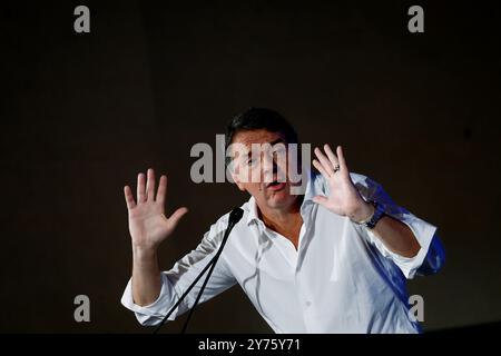 Roma, Italia. 28 settembre 2024. Matteo Renzi all'Assemblea Nazionale di Italia Viva politica - Roma, Italia - sabato, 28 settembre 2024 (foto Cecilia Fabiano/LaPresse) Matteo Renzi all'Assemblea Nazionale Italia Viva - Roma, Italia - sabato 28 settembre 2024 (foto Cecilia Fabiano/LaPresse) credito: LaPresse/Alamy Live News Foto Stock