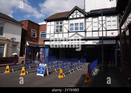 Portsmouth, Regno Unito. 28 settembre 2024. Vista generale dello stadio prima della partita del campionato Sky Bet a Fratton Park, Portsmouth. Il credito per immagini dovrebbe essere: Paul Terry/Sportimage Credit: Sportimage Ltd/Alamy Live News Foto Stock