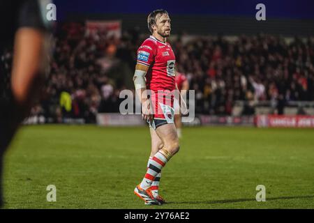 Salford, Regno Unito. 27 settembre 2024. Super League Rugby Playoffs 2024: Salford Red Devils vs Leigh Leopards al Salford Community Stadium. Joe Mellor durante la partita. Credito James Giblin/Alamy Live News. Foto Stock