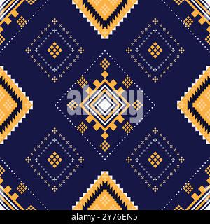 Tessuto e moquette a forma quadrata e diamantata nativa con motivo senza cuciture, design vettoriale Illustrazione Vettoriale