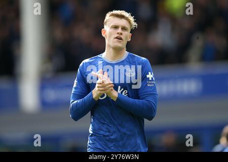 Liverpool, Regno Unito. 28 settembre 2024. Jarrad Branthwaite di Everton. Partita di Premier League, Everton contro Crystal Palace al Goodison Park di Liverpool sabato 28 settembre 2024. Questa immagine può essere utilizzata solo per scopi editoriali. Solo per uso editoriale, foto di Chris Stading/Andrew Orchard fotografia sportiva/Alamy Live news credito: Andrew Orchard fotografia sportiva/Alamy Live News Foto Stock