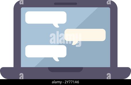 Apri un computer portatile che visualizza messaggi istantanei sullo schermo, illustrando il concetto di comunicazione online e messaggistica Illustrazione Vettoriale