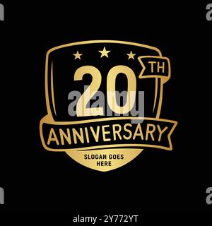 modello per il design dello scudo per festeggiare il 20° anniversario. logo del ventesimo anniversario. Vettore e illustrazione. Illustrazione Vettoriale