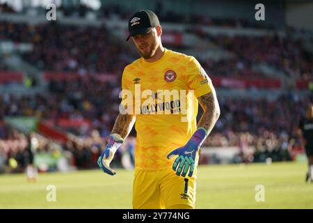 Londra, Regno Unito. 28 settembre 2024. Mark Flekken di Brentford durante il Brentford FC contro West Ham United FC al Gtech Community Stadium, Londra, Inghilterra, Regno Unito il 28 settembre 2024 Credit: Every Second Media/Alamy Live News Foto Stock