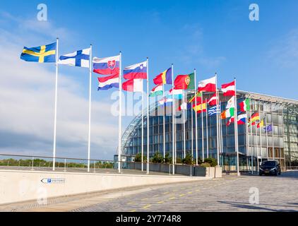 Sede della Banca europea per gli investimenti (BEI), la banca d'investimento dell'Unione europea, situata nel distretto di Kirchberg a Lussemburgo. Foto Stock