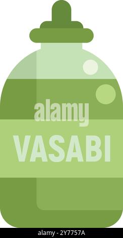 Pasta di wasabi verde in una bottiglia di vetro con dispenser, comunemente usata nella cucina giapponese Illustrazione Vettoriale