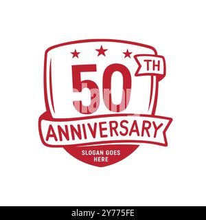 modello per il design dello scudo per festeggiare i 50 anni. logo del 50° anniversario. Vettore e illustrazione. Illustrazione Vettoriale