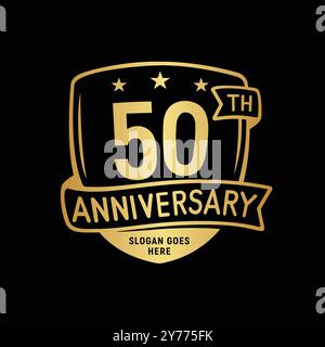 modello per il design dello scudo per festeggiare i 50 anni. logo del 50° anniversario. Vettore e illustrazione. Illustrazione Vettoriale