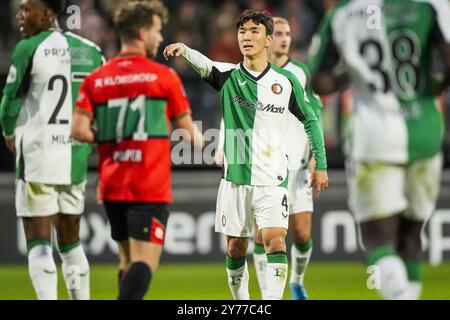 Nijmegen, Paesi Bassi. 28 settembre 2024. Nijmegen - in-beom Hwang di Feyenoord durante il settimo round della stagione Eredivisie 2024/2025. La partita è ambientata tra NEC Nijmegen e Feyenoord a Goffertstadion il 28 settembre 2024 a Nijmegen, nei Paesi Bassi. Credito: Foto Box to Box/Alamy Live News Foto Stock